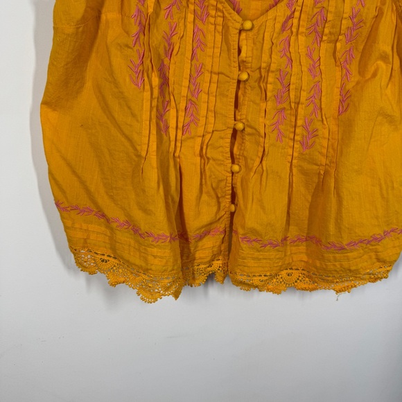 Maeve Anthropologie Mustard Yellow Embroidered Boho Tank Top Size L - Picture 4 of 13